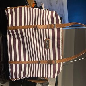 Striped brown, purple and white tote/ weekender bag